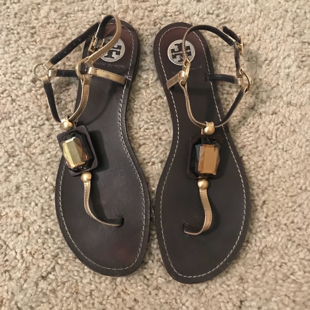 tory burch sandals w brown gemstone detail